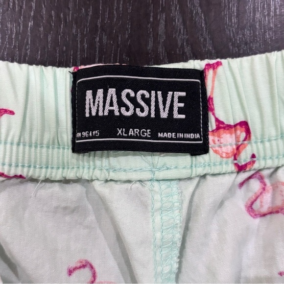 NWOT Massive Men’s Mint Green Elastic Drawstring Shorts Flamingo Design Size XL - Picture 5 of 11